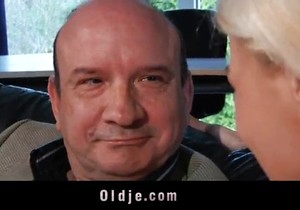 Blond-haired beauty gives him a quick handjob first