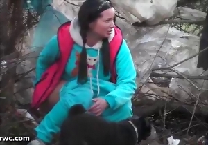 Sexy amateur matures are pissing right in the forest